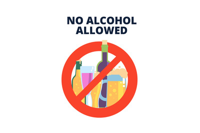 No alcohol sign. Alcoholic beverages, beer in red prohibition symbol.