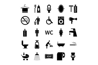 Wc toilet icons. Restroom and bathroom vector silhouette symbols