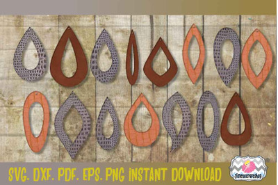 SVG, DXF, PDF, PNG, and EPS Teardrop Earring Template Bundle 2, Cuttin