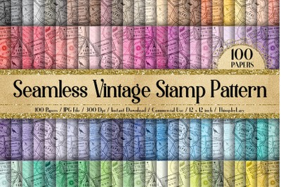 100 Seamless Old Vintage Postage Stamp Pattern Digital Papers