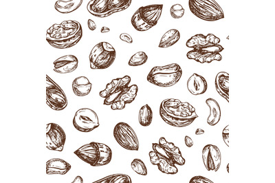 Nuts seamless pattern. Dried fruit and nut endless vector texture