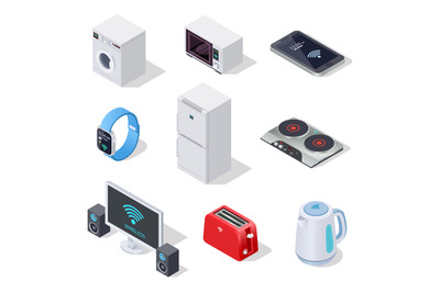 Internet things isometric icons. Household appliances. Wireless electr