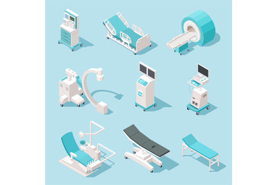 Isometric medical equipment. Hospital diagnostic tools. Health care te