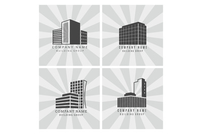 Grey real estate, construction business logo set vector buildings icon