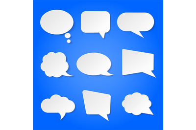 White blank retro speech bubbles vector set on blue background