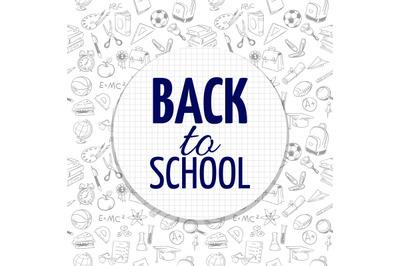 Back to school banner design with hand drawn school accessorises seaml