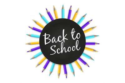 Chalkboard back to school vector banner with color pencils isolated on