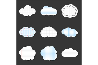 Lined cloud vector icons. School stickers notebook style