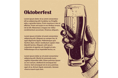 Hand with glass of beer. Oktoberfest banner