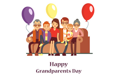 Happy family with grand mother and grandfather. Grandparents Day poste