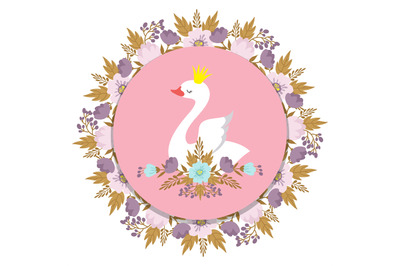 Banner with vector princess swan and floral