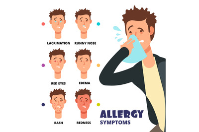 Allergy symptoms vector illustration - cartoon medical infographic