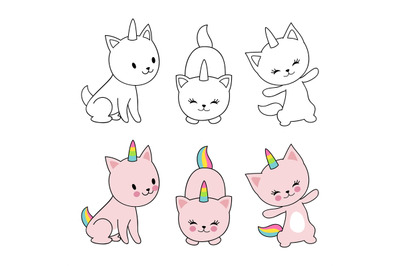 Cartoon character cats unicorn isolaten on white background. Kids colo