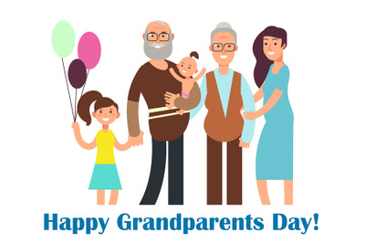 Cartoon happy family with grandparents. Grandparents Day vector illust