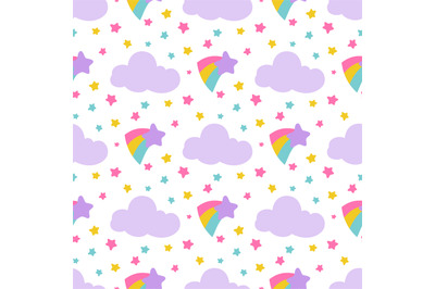 Cute baby seamless pattern with stars&2C; clouds&2C; rainbow