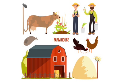 Farming. Farm cartoon character vector elements on white