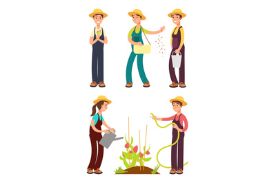 Female farmers cartoon vector set isolated on white