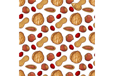 Fresh nuts seamless pattern. Vector nuts sketch background