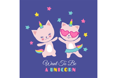 Funny pet white cat unicorn. Cute vector graphics for little kids