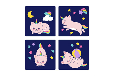 Good night cards with sleeping cats vector illustration