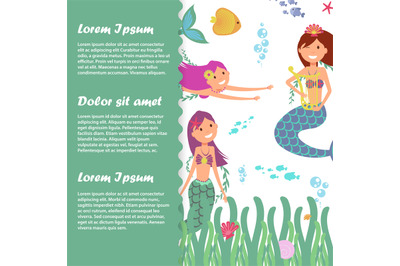 Kids banner template with fish, fairy mermaids