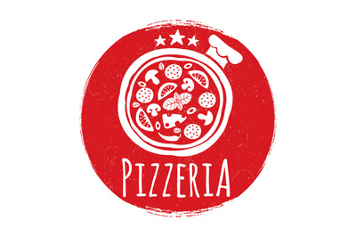 Pizzeria label design on grunge banner