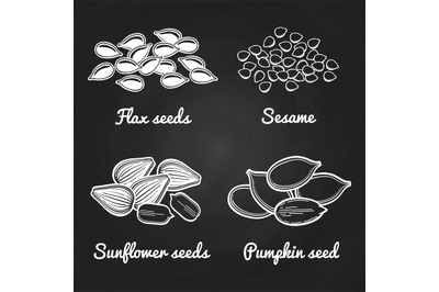 Sesame&2C; pumpkin&2C; sunflower&2C; flax seeds on chalkboard