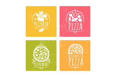 Set of cafe pizzeria labels or badges. Banners with vector pizza