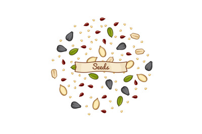 Sketch seeds vector illustration. Sunflower&2C; sesam&2C; flax&2C; pumpkin seed