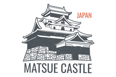 Vector travel poster with japanese sight castle silhouette