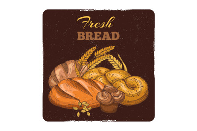 Bakery grunge emblem design. Hand sketched fresh bread vector concept