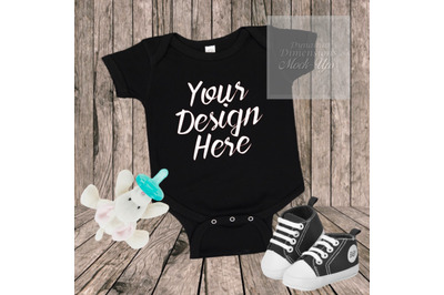 Blank Black Baby Onesie Mockup, Fashion Design Styled Stock Photograp