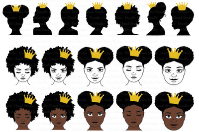 Black Queen With Crown SVG&2C; Afro Puff Crown SVG&2C;  Black Queen Clipart.