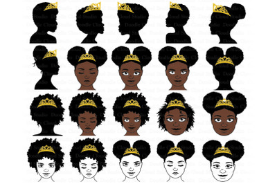 Black  Princesses and Queen With Crown SVG&2C;   Afro Puff Crown SVG.