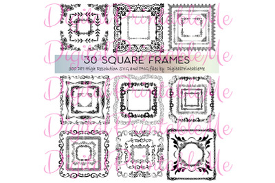 Clip Art Frames, Set, Border 30 Images, Square, Pack, Instant Download