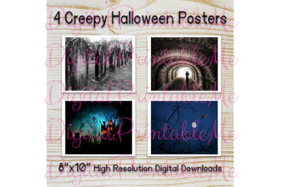 Creepy Halloween Poster Pack of 4 Sign decoration gift 8&quot; x 10&quot; Printa