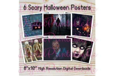 Scary Halloween Poster Pack of 6 Sign decoration gift 8&quot; x 10&quot; Printab