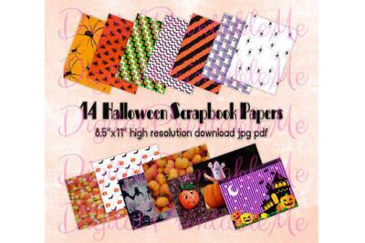 Halloween Digital papers pages scrapbook paper pack of 14 printable, i