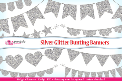 Silver Glitter Bunting Banners clipart