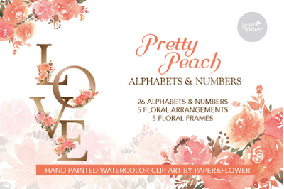 Floral Watercolor Alphabet Peach