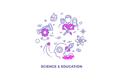 Science and education flat line vector concept