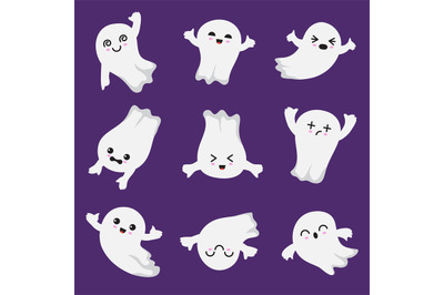 Cute kawaii ghost. Halloween scary ghostly characters. Ghost vector co