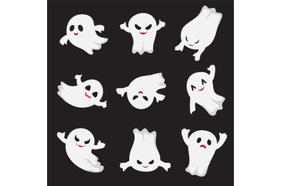 Halloween ghost. Ghostly cute cartoon characters. Devil monsters for f