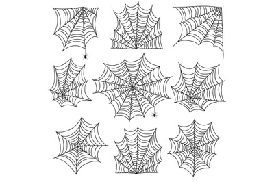 Spiderweb. Spooky cobweb and web corners with spider. Halloween vector