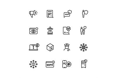 Gdpr line icons. Privacy policy, digital business information safety a