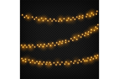 Christmas lights. Xmas realistic glowing golden light holiday decorati