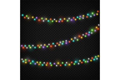 Color light garlands. Christmas lights holiday decoration with colourf