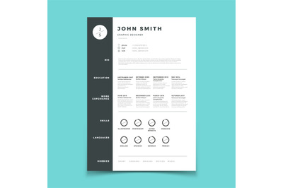 Professional cv. Resume with vitae and curriculum vector template