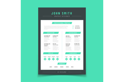 Resume letter. Personal cv sample with professional vitae and curricul