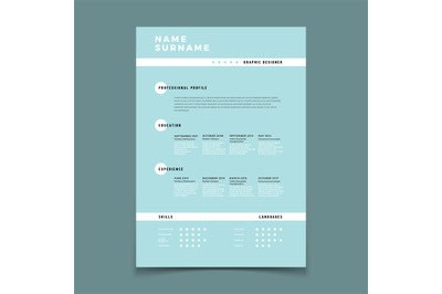 Cv resume. Employment application form with job description vector tem